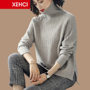 XEHCI秋冬加厚高领针织衫女宽松纯色毛衣女上衣 8053常规款米驼色 L(105-115斤)