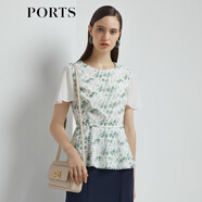 PORTS寶姿 商場同款新品女裝氣質(zhì)荷葉袖印花襯衫LL8B052KLO008 乳白混色 XS (2)