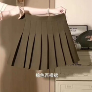 雷黛茜學(xué)院風(fēng)一整套穿搭高腰短款百褶半身裙女學(xué)生百搭綁帶襯衫吊帶上衣 咖色百褶裙 單件 S