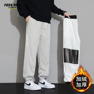 Foss Phil休閑褲男士秋冬季潮牌印花束腳褲子加絨保暖百搭男褲303B卡其2XL