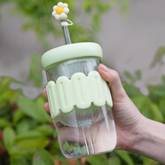 花間道玻璃杯大容量高顏值女士花茶杯帶吸管水杯耐高溫茶水分離泡茶杯 綠色直杯500ml