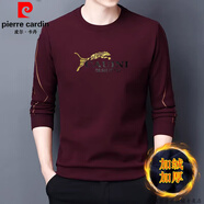 皮爾卡丹（pierre cardin）品牌純棉男士長(zhǎng)袖t恤圓領(lǐng)衛(wèi)衣春新款打底衫秋衣男裝上衣潮流T內(nèi)搭 【ZMN加絨加厚】78821酒紅 175/XL 建議140-155斤