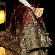 纖裳蝶輕奢馬面裙女款新中式國(guó)風(fēng)龍煌飛天漢服秋冬刺繡織金紅色馬面裙 酒紅色  單件馬面裙 L(165-175cm)