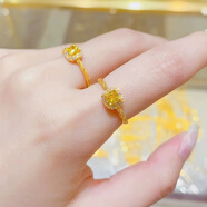 玉洛奇18K小方糖戒指18k黃l金女小眾鑲嵌黃鉆手飾輕奢氣質(zhì)公主方莫桑石 方糖戒指 開口可調(diào)節(jié) 帶鉆