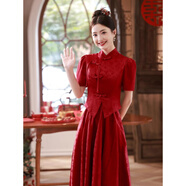 蘇洛琳（SULUOLIN）2025年春天秋冬季新款女士套裝連衣裙子穿搭中式氣質(zhì)訂婚敬酒衣服 短袖套裝 M 98-108斤