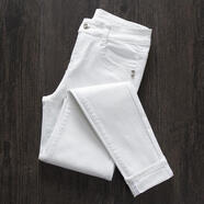 瑾衣媛加絨白色牛仔褲女小腳褲高腰顯瘦春秋冬百搭緊身長(cháng)褲子 516-白色 -(長(cháng))褲 27 建議 90-100斤