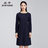ZORANZI 莊子女裝春秋季中長款氣質(zhì)連衣裙女圓領(lǐng)拼接長袖裙子WDM42108 001 M 160/84A
