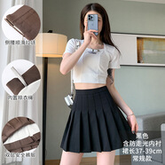 淑離 百褶裙女短裙春夏2023新款高腰顯瘦jk半身性感黑色a字學(xué)院半裙子 黑色西裝[腳口拼接] S