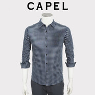 卡博爾（CAPEL）商務(wù)休閑款高端男裝春秋季男士中青年格子上衣全棉長袖T恤開衫 藍(lán)色 S (46)