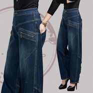 萬(wàn)派摩加絨個(gè)性拉鏈時(shí)尚牛仔燈籠褲女款長(cháng)褲秋冬新款闊腿蘿卜褲寬松顯瘦 高腰長(cháng)褲【3950春秋款】牛仔藍 27 建議【90-100斤】