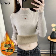 ZHIO加絨毛衣女加厚2024秋冬新款修身顯瘦半高領(lǐng)保暖上衣打底針織衫 燕麥色[加厚一體絨] 2XL 建議(135-150斤)