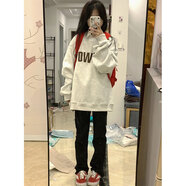風(fēng)采兔 衛衣女春秋款2024新款顯瘦秋冬季韓版寬松復古印花外套潮上衣 白灰【薄款】 M