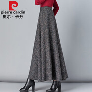 皮爾卡丹高檔品牌女裝2022秋冬毛呢格子半身裙女百搭高腰A字裙中長(zhǎng)款加厚顯瘦長(zhǎng)裙 黑白紋格 L