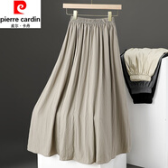 皮爾卡丹（pierre cardin）棉麻垂感半身裙女夏季新款文藝松緊高腰A字氣質(zhì)高端亞麻長(cháng)裙子 駝色 XL