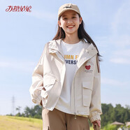 方糖姑娘初中生外套新款春秋裝2025高中學(xué)生少女孩短款風(fēng)衣夾克大童大學(xué)生 20218米色外套 M