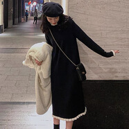 蠻丂黑色毛衣針織連衣裙女秋冬新款打底裙時(shí)尚氣質(zhì)減齡顯瘦赫本風(fēng)裙子 黑色針織裙（均碼適合80-118斤）