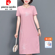 皮爾卡丹（pierre cardin）女裝中年連衣裙夏季薄款寬松遮肚洋氣高貴氣質(zhì)女士裙子優(yōu) 皮爾卡丹-粉色 皮爾卡丹-XL