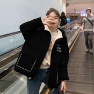 歌蜜奴短外套女2021春秋季女裝新款韓版寬松學(xué)生棉衣工裝棉襖子bf短款棉服1198 黑色 XXL