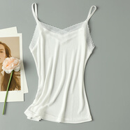 歐凡迪 真絲吊帶短款寬松純色打底背心女 桑蠶絲網(wǎng)紗透氣花邊V領(lǐng)小吊帶 白色 M