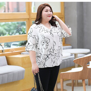 適合胖人穿的衣服加肥加肥婆夏裝上衣夏季女裝遮肚子上衣女胖妹妹mm200斤寬松中袖雪紡衫加肥加大襯衫 白色 3XL 140-160斤
