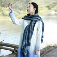 亂在江南原創(chuàng  )設計棉質(zhì)民族風(fēng)復古圍巾春秋旅游度假披肩 藍色 均碼