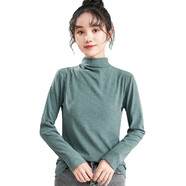溫影春秋季陽(yáng)離子打底衫女上衣韓版高半領(lǐng)長(cháng)袖針織衫 草綠色 均碼 80-130斤可穿