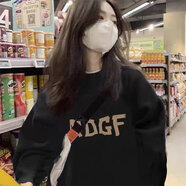 嬌茹妮 美式復(fù)古圓領(lǐng)衛(wèi)衣女ins潮牌早秋薄款小眾hiphop高街寬松原創(chuàng)外套 727黑色薄款 M (83—105斤）