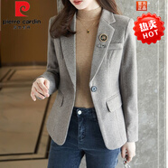 皮爾卡丹（pierre cardin）千鳥(niǎo)格子毛呢西裝外套女2025新款韓版春秋減齡小個(gè)子小西裝外套潮 咖啡格 2XL 【120-129斤】