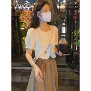 雅黛絲薇連衣裙女裝2025新款夏季小個子法式減齡顯瘦小香風(fēng)長裙子夏天套裝 6316方領(lǐng)上衣+裙子 M