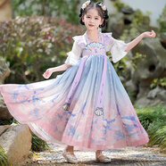 安妮優(yōu)兒（Anneyol）漢服女童春款2025新款春秋季古風(fēng)連衣裙超仙襦裙兒童中國風(fēng)唐裝夏 紫色短袖 130