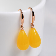 覽日鳥(niǎo)自然二代蜜蠟耳環(huán)包金血珀耳墜琥珀鍍銀復古雞油黃耳飾女送媽媽 蜜蠟玫瑰金色耳環(huán)