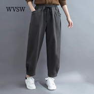 WVSW潮牌加絨針織哈倫褲女2024冬季新款韓版寬松百搭時尚休閑褲 灰色 L【建議95-140斤】