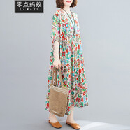 零點(diǎn)螞蟻200斤加肥加大碼女裝胖mm民族風(fēng)洋氣時(shí)尚碎花棉麻連衣裙長(cháng)裙胖人女裝裙子長(cháng)款 圖片色 均碼【130-220斤】