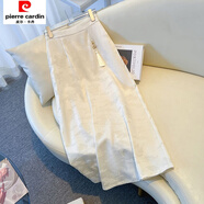 皮爾卡丹新中式百褶裙緞面提花半身裙女2026新款春夏季流蘇開(kāi)叉中長(cháng)包臀裙 杏色 S 適合70-95斤