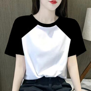 詩(shī)婭達(dá)短袖t恤女設(shè)計(jì)感小眾上衣拼接2025夏季新款女裝休閑體恤潮ins 白色黑袖【無(wú)圖案】 2XL建議125-140斤