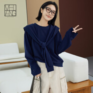 美洋（MEIYANG）肯豆衛衣潮人出街磨毛假兩件一體式披肩連衣裙時(shí)尚氣質(zhì)休閑衛衣女 藍色（短版） L
