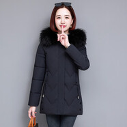 啄木鳥(niǎo)加絨加厚冬季大碼棉服女小棉襖中長(zhǎng)款棉衣 黑色 M (建議80-95斤)
