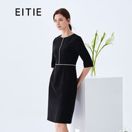 愛(ài)特愛(ài)（EITIE）春秋新款明星同款時(shí)尚通勤五分珠裝飾收腰連衣裙女6107815 黑20 S 155