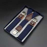 JOYBOKER男士褲子背帶夾防掉褲肩帶胖人松緊吊褲帶成人西褲背帶男式夾吊帶 藏青白點(diǎn)