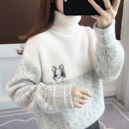 記述春秋仿水貂新款毛衣女寬松慵懶風(fēng)連帽套頭上衣潮 2050灰色 #L(建議105-120斤)
