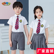 蘿卜唄唄 新款夏季兒童禮服女童演出服表演服畢業(yè)服 幼兒園男女舞臺大合唱禮服小西裝 男童灰色四件套（襯衫+短褲+領(lǐng)帶+胸標(biāo)） 130cm，建議體重43-50斤