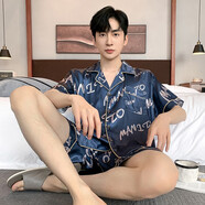 歌舒美冰絲睡衣男夏季薄款短袖短褲家居服春秋男士加肥加大2024夏天男款 1KZYB615 4XL碼(180-200斤 )