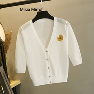 Mirza Mirror冰絲外搭開衫女針織薄款短款亞麻夏季小雛菊配上衣 白色 小雛菊刺繡 七分袖 M