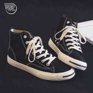 帆布鞋男女學(xué)生情侶百搭休閑潮鞋2021年秋季新款開(kāi)口笑板鞋 FXY-009G高幫開(kāi)口笑黑 41