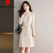 皮爾卡丹（pierre cardin）羊毛連衣裙中長(cháng)款毛衣女秋冬2024新款針織羊毛衫小香風(fēng)裙子 米色 M
