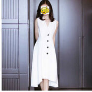 明星同款晚禮服2020夏高端大牌無(wú)袖白色連衣裙中長(cháng)款V領(lǐng)簡(jiǎn)約氣質(zhì)女裝衣服 白色 M