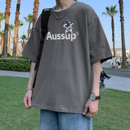 暢登 夏季五分袖T恤男韓版男士短袖ins寬松半袖上衣服帥氣印花t恤男裝 深灰色【T86小航員】 M