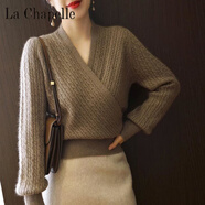 拉夏貝爾（La Chapelle）法式輕奢絞花秋冬加厚毛衣V領(lǐng)交叉氣質(zhì)打底針織衫女外穿上衣洋氣 純100自動(dòng)發(fā)熱駝色 純100自動(dòng)發(fā)熱L 【建議105-115斤】