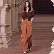 KBZ運(yùn)動(dòng)套裝女輕奢潮牌春秋新款歐貨設(shè)計(jì)感小眾拼接衛(wèi)衣運(yùn)動(dòng)褲兩件套 咖啡色套裝 M