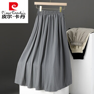 皮爾卡丹天絲麻垂感半身裙女春季2025文藝氣質(zhì)亞麻混紡松緊高腰A字長裙子 灰色 XL